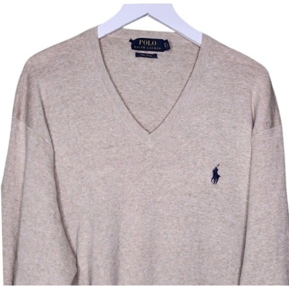 Men's Cream Pullover Sweater Polo Ralph Lauren Pima Cotton Ribb Cuffs/Hem XL‎
